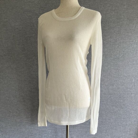 Rag & Bone Y2K Sheer Ribbed Long Sleeve Knit Top Size S Minimalist Capsule Crew - Picture 3 of 13